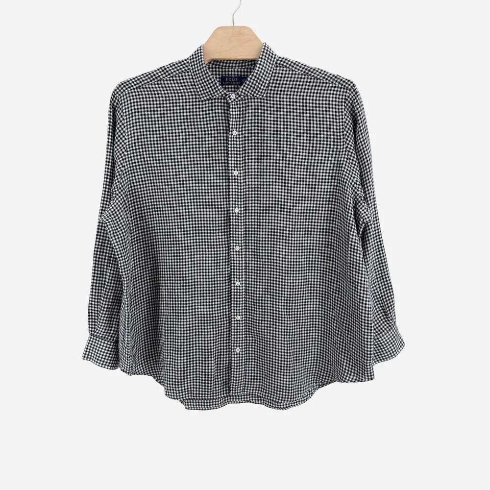 Polo Ralph Lauren Gingham Linen Shirt 3XB Big Linen Black White Preppy Style